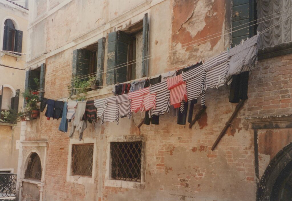 Drying clothes on a clothesline