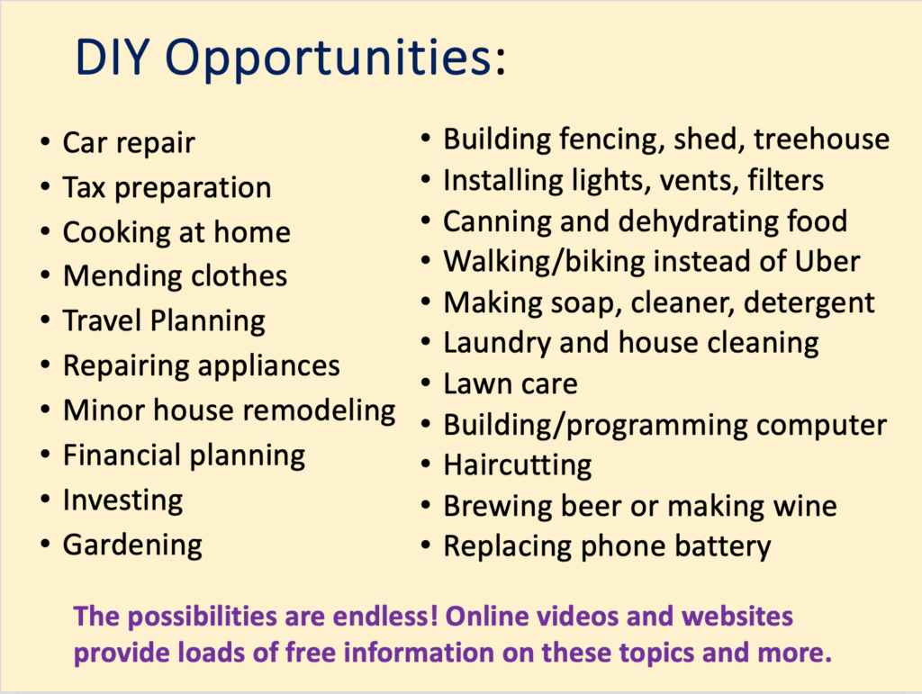 List of DIY opportunities